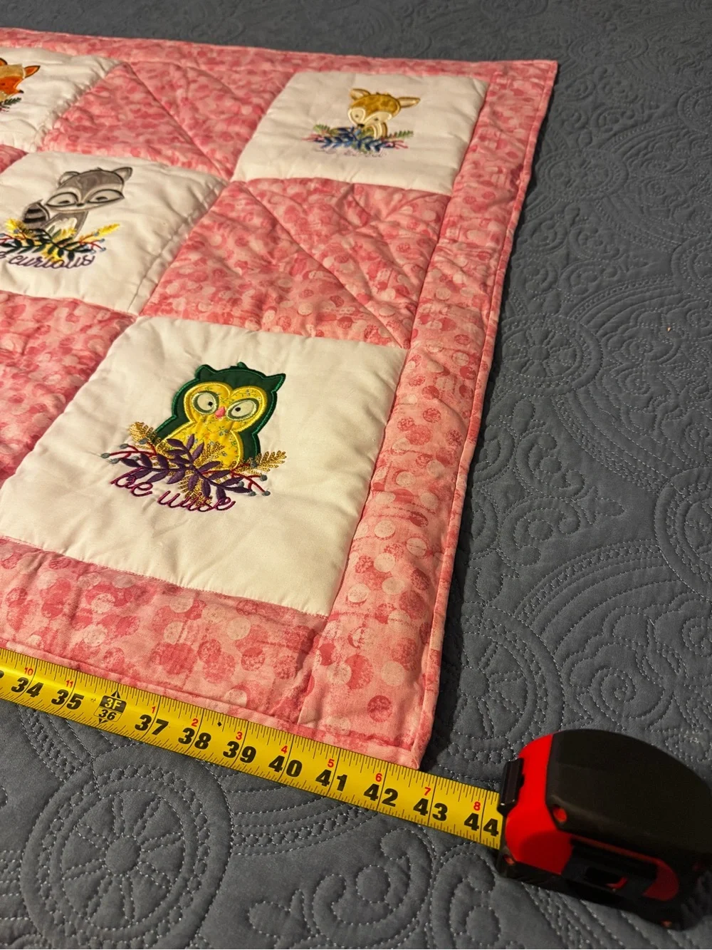 Handmade Woodland Animals Quilted Baby Blanket Cottagecore Coquette